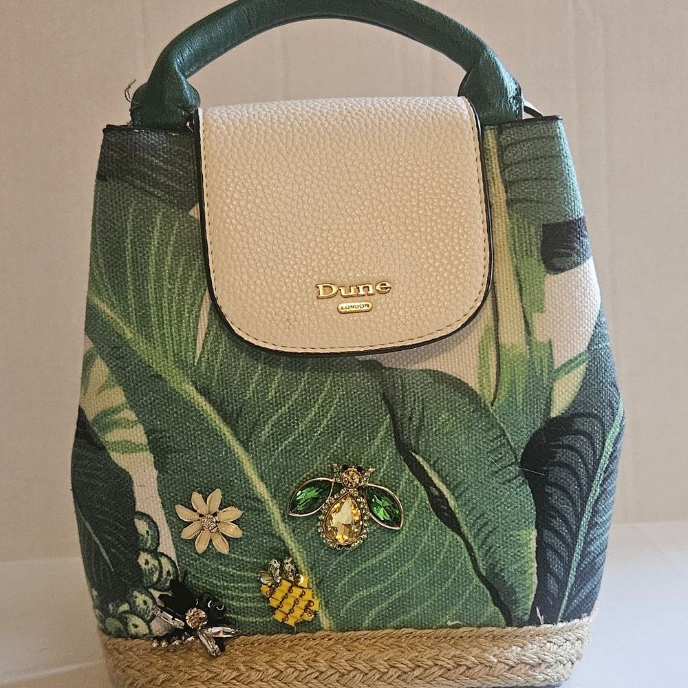 Dune London backpack purse Green and White Leaf Print Women's Bag